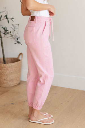 Judy Blue High Rise Garment Dyed Pink Denim Joggers