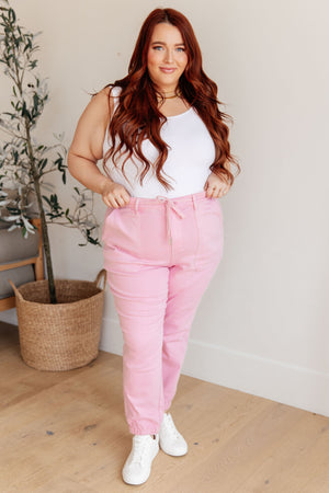 Judy Blue High Rise Garment Dyed Pink Denim Joggers