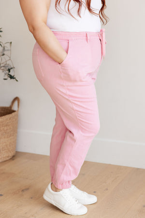 Judy Blue High Rise Garment Dyed Pink Denim Joggers