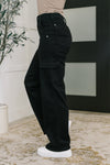 Judy Blue High Rise Cargo Wide Leg Jeans in Black