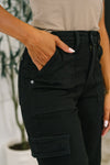 Judy Blue High Rise Cargo Wide Leg Jeans in Black