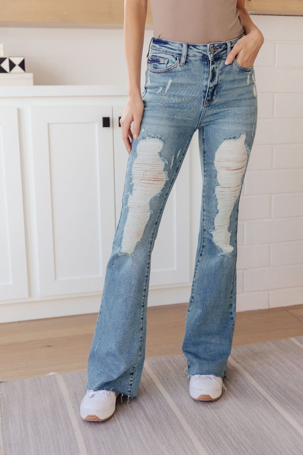 Judy Blue High Rise Heavy Distressed Flares