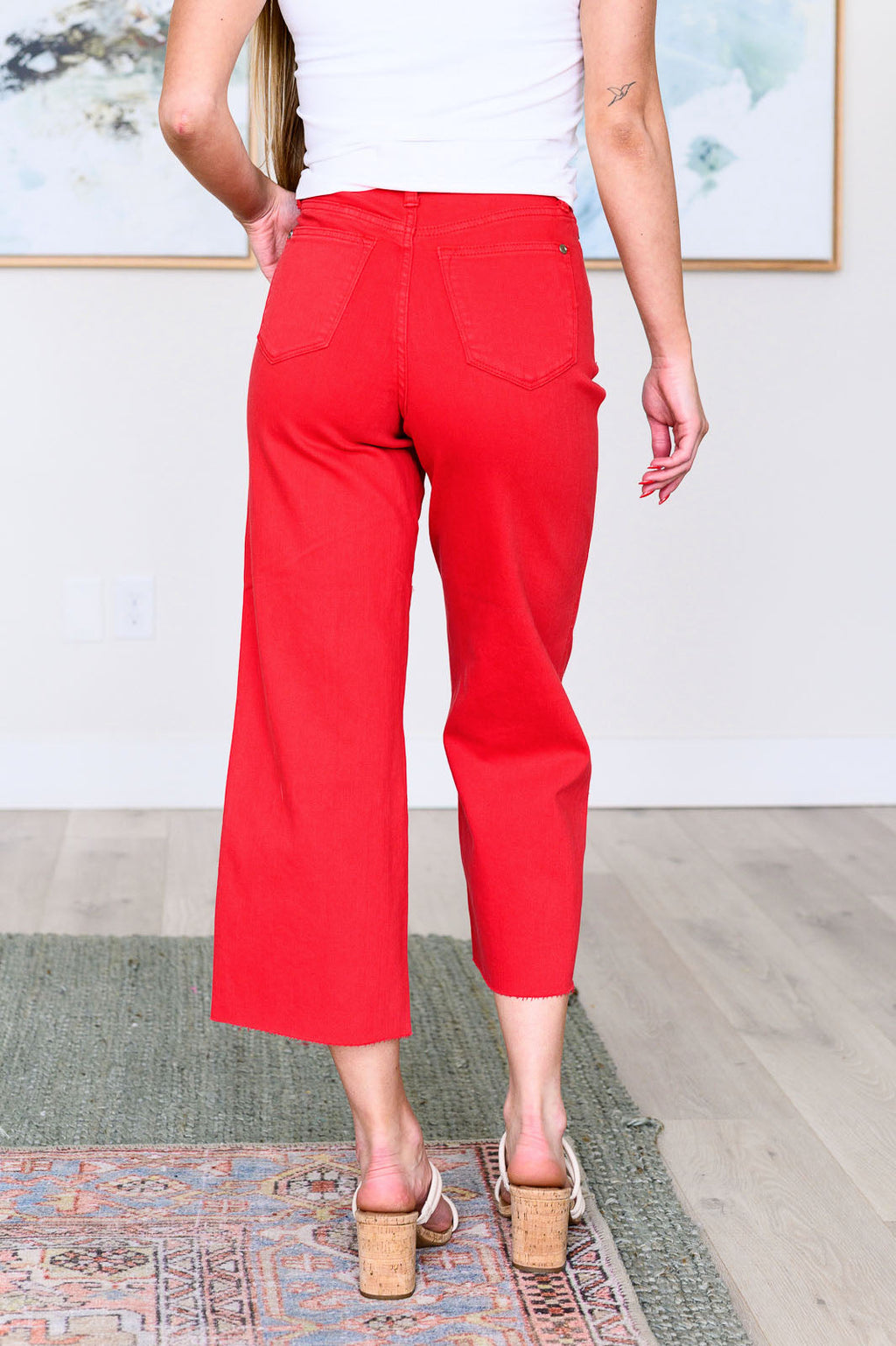 Judy Blue High Rise Tummy Control Wide Leg Crop Jeans in Red