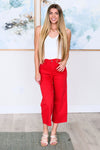Judy Blue High Rise Tummy Control Wide Leg Crop Jeans in Red