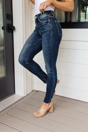 Judy Blue Mid Rise Vintage Raw Hem Skinny Jeans