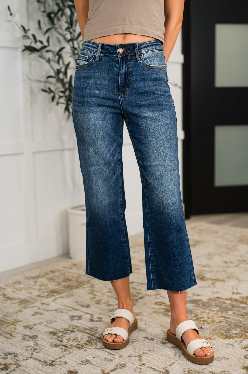Judy Blue High Waist Back Pocket Embroidery Crop Jeans