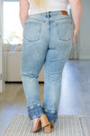 Judy Blue High Rise Plaid Cuff Vintage Straight Jeans