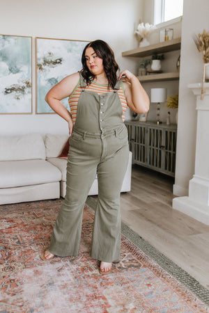 Judy Blue Tummy Control Overalls in Olive