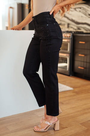 Judy Blue Rhinestone Slim Fit Jeans in Black