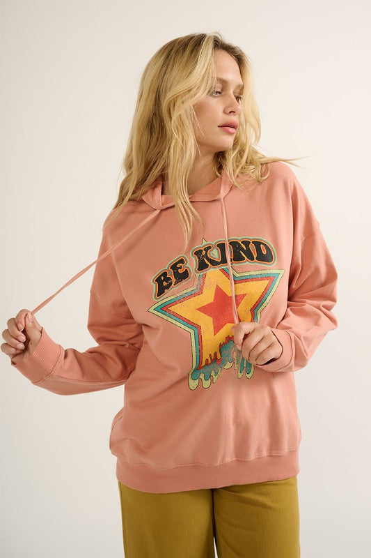 Be Kind Vintage French Terry Graphic Hoodie in Rose