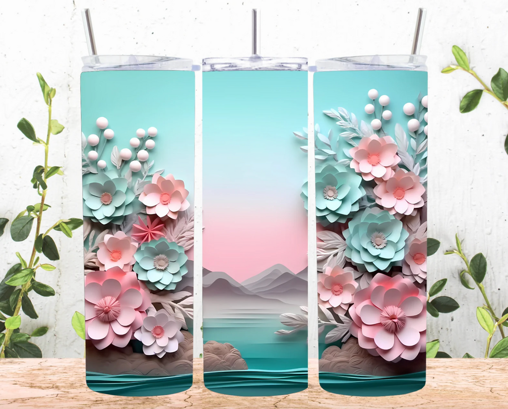 3D Pink and Blue Mountains 20oz Skinny Tumbler