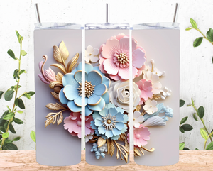 3D Pink and Blue Floral 20oz Skinny Tumbler