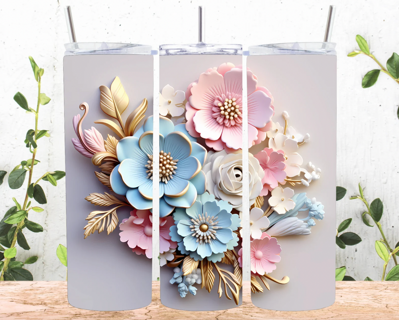 3D Pink and Blue Floral 20oz Skinny Tumbler