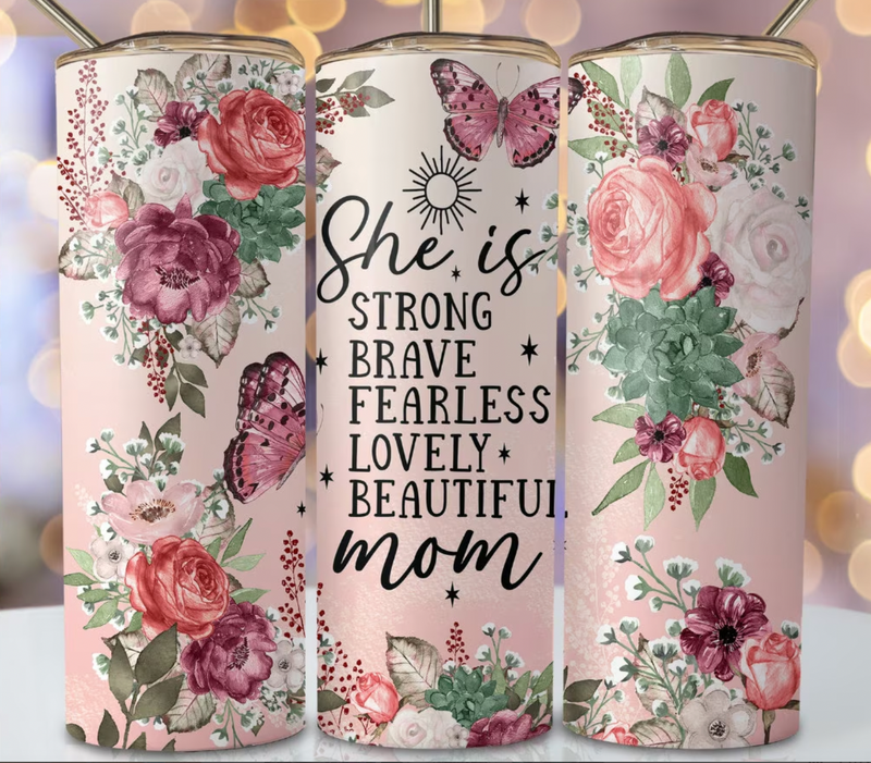 She Is Mom Floral 20oz Skinny Tumbler