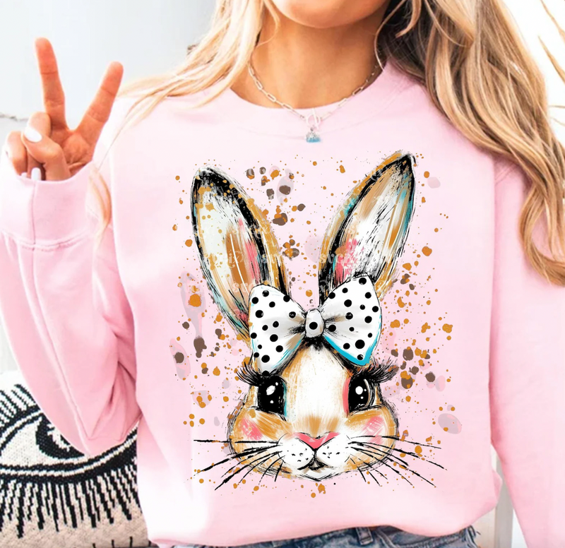 Bunny With Bow Graphic Tee or Pullover