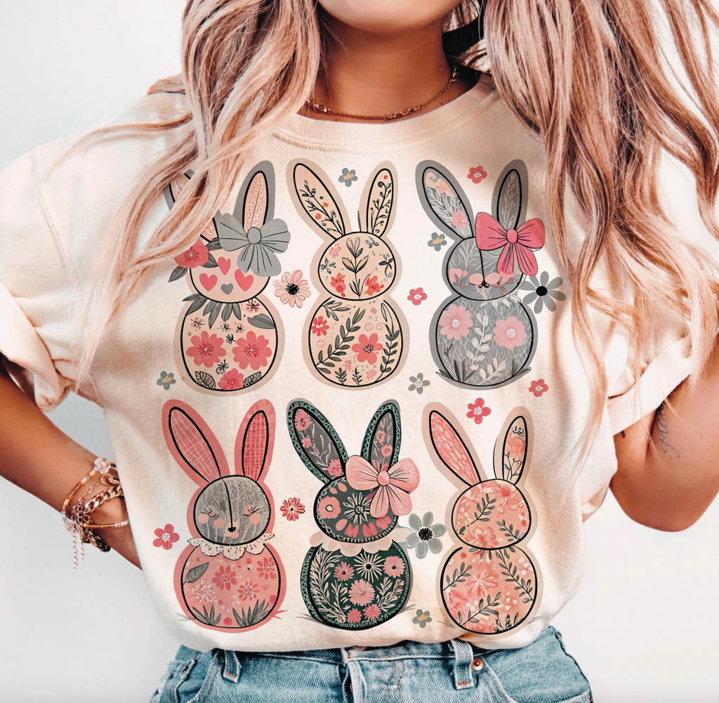 Coquette Easter Bunny Floral Graphic Tee or Pullover