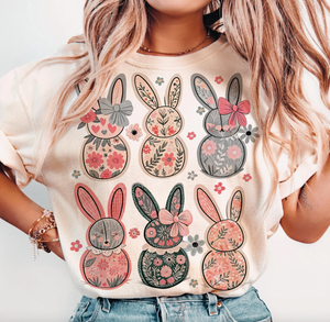 Coquette Easter Bunny Floral Graphic Tee or Pullover