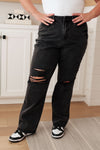 Judy Blue High Rise Rigid Magic 90's Distressed Straight Jeans in Black