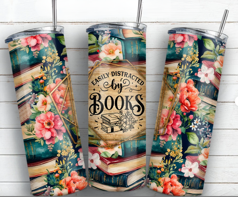 Easily Distracted By Books 20oz Skinny Tumbler