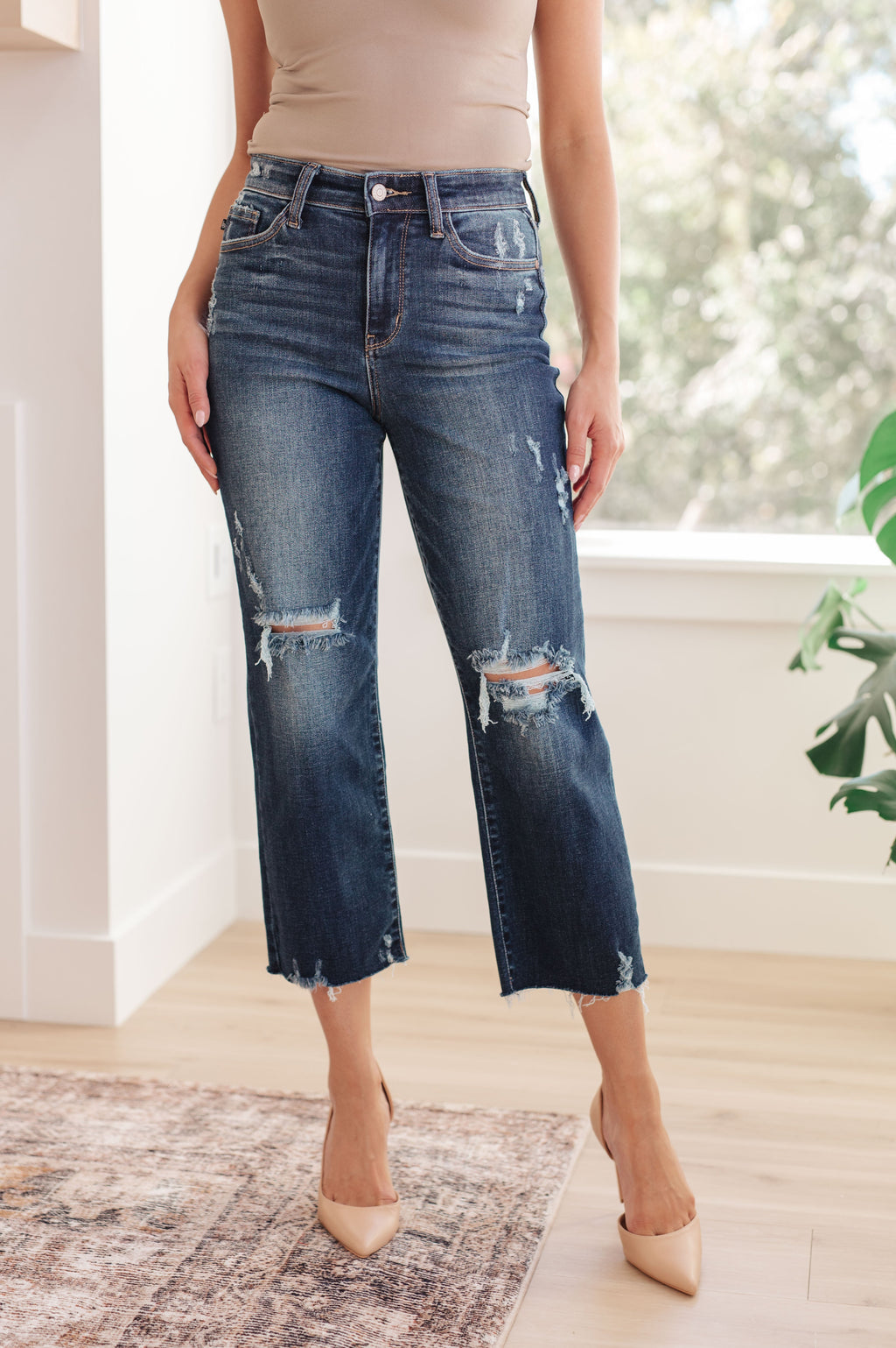Judy Blue High Rise Distressed Wide Leg Crop Jeans