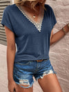 Today's The Day Lace Detail V-Neck Short Sleeve Top (Pink Label)