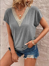 Today's The Day Lace Detail V-Neck Short Sleeve Top (Pink Label)