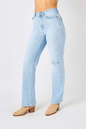Judy Blue Between The Lines High Rise Distressed Straight Jeans