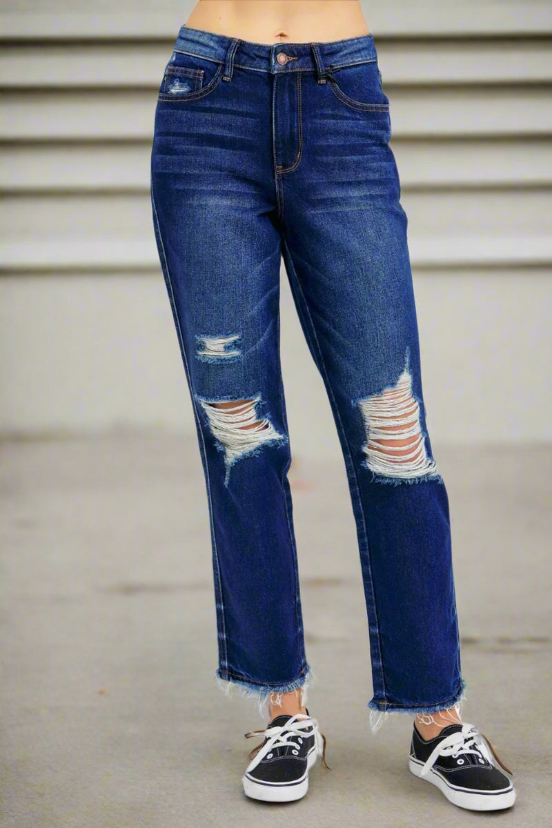 Judy Blue High Rise Rigid Magic Distressed Straight Jeans