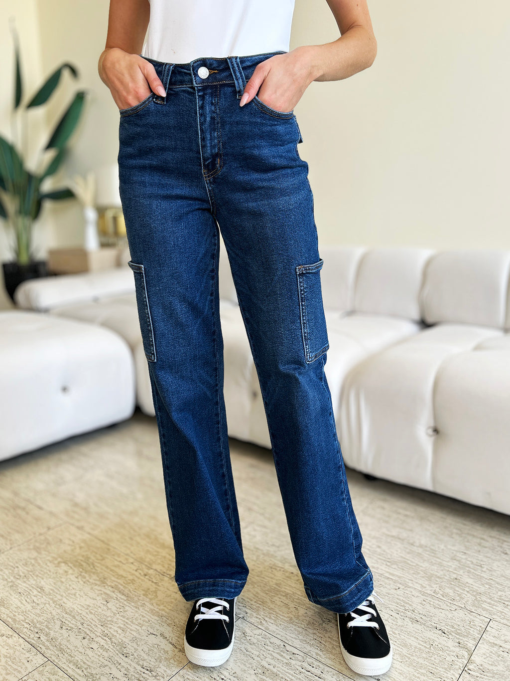 Judy Blue High Rise Straight Cargo Jeans