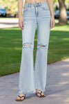 Risen High Rise Distressed Wide Leg Jeans