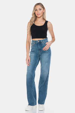 Judy BlueTummy Control Cut Raw Hem Straight Jeans