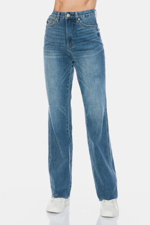 Judy BlueTummy Control Cut Raw Hem Straight Jeans