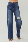 Risen High Rise Distressed Wide Leg Jeans
