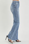 Risen High Rise Raw Hem Flare Jeans