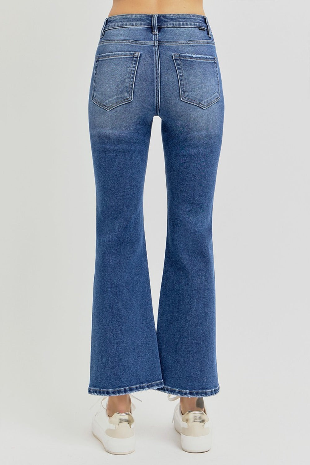 Risen Distressed High Rise Crop Flare Jeans