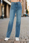 Judy BlueTummy Control Cut Raw Hem Straight Jeans