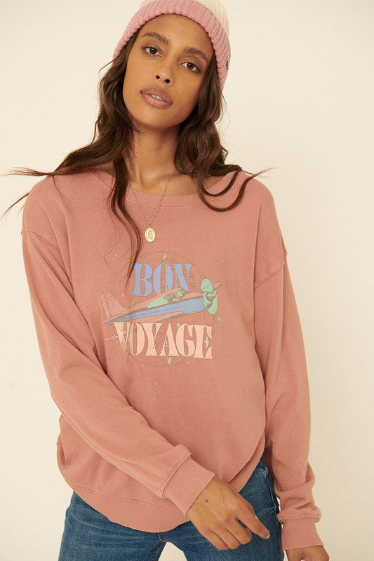 Bon Voyage Vintage Graphic Sweatshirt in Rose
