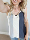 Girl Interrupted Color Block Knit Tank in Ivory Gray and Charcoal