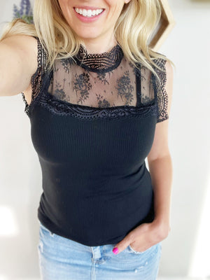 Made You Look Sleeveless Knit Top with Lace
