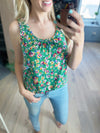Viral Floral Print Tank in Kelly Green