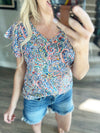Never Been Better Ruffle Short Sleeve Paisley Floral Knit Top