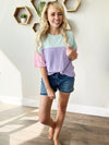 Calling Your Name Color Block Top in Mint Pink and Lavender