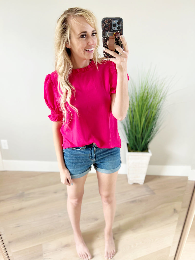 Same Girl New Style Puff Sleeved Blouse in Fuchsia