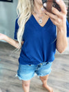 Disappearing Act V-Neck Short Sleeve Blouse (Multiple Colors)