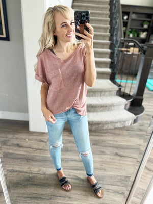 Middle Child Sweater Knit Short Sleeve Top (Multiple Colors)