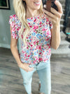 Perfect Opportunity Floral Ruffle Sleeve Top in Stone, Fuchsia, and Royal Blue