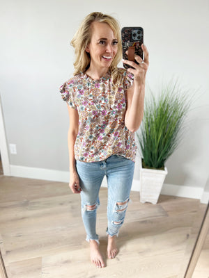 Open Your Eyes Floral Top in Toffee