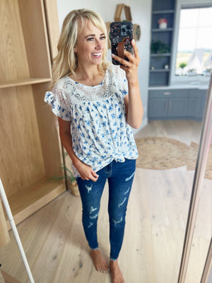 Radiant Ruffle Sleeve Blouse in Blue Combo