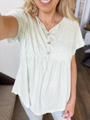 Day Dream Floral Button Front Top in Sage