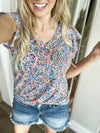 Never Been Better Ruffle Short Sleeve Paisley Floral Knit Top